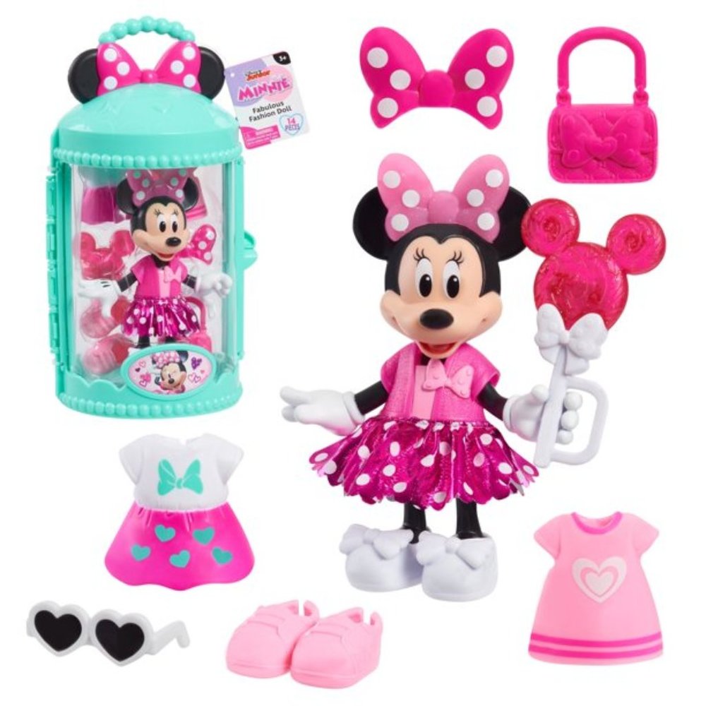 DISNEY Minnie Mouse Fashion Doll Set Pretty In Pink With Mint Green Case NEW